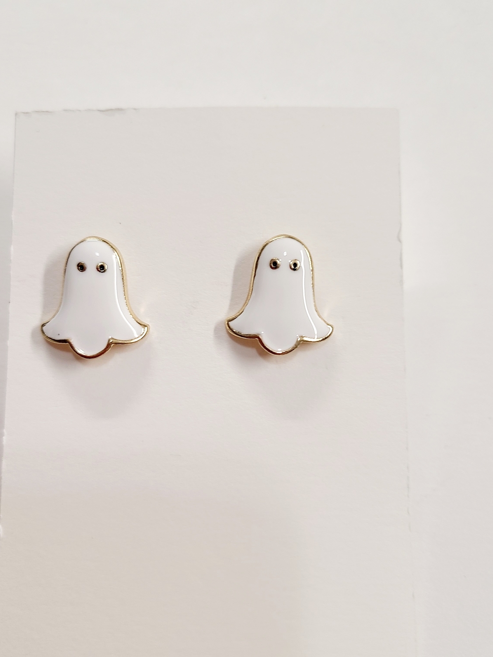 White Ghost Enamel Stud Earrings